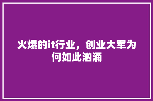 火爆的it行业，创业大军为何如此汹涌