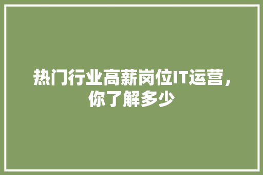 热门行业高薪岗位IT运营，你了解多少