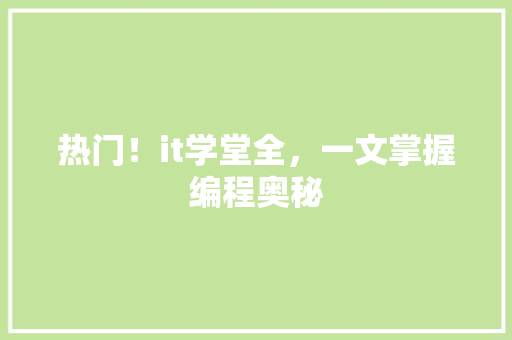 热门！it学堂全，一文掌握编程奥秘 百度SEO
