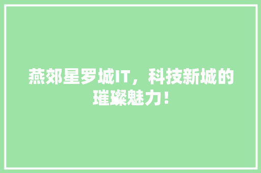 燕郊星罗城IT，科技新城的璀璨魅力！