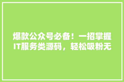 爆款公众号必备！一招掌握IT服务类源码，轻松吸粉无数！ SEO关键词