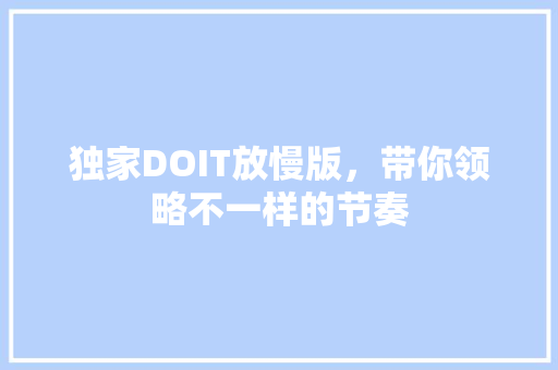 独家DOIT放慢版，带你领略不一样的节奏 神马SEO
