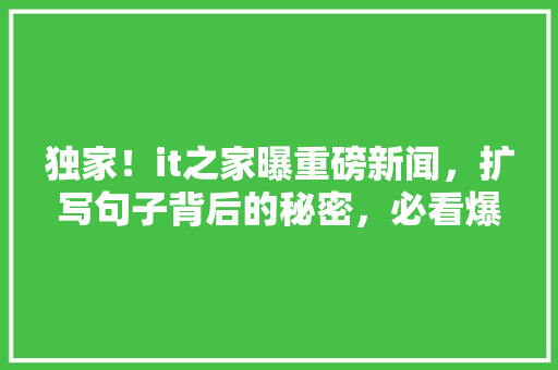 独家！it之家曝重磅新闻，扩写句子背后的秘密，必看爆款内容！