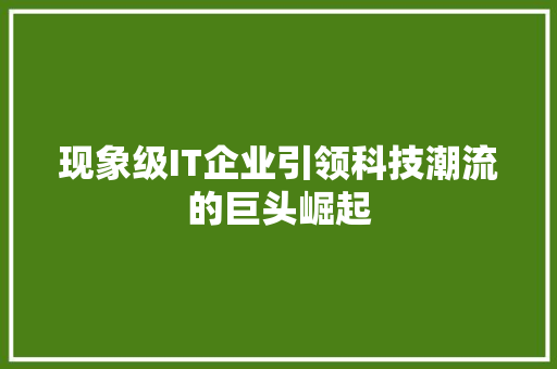 现象级IT企业引领科技潮流的巨头崛起