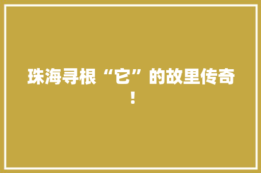 珠海寻根“它”的故里传奇！