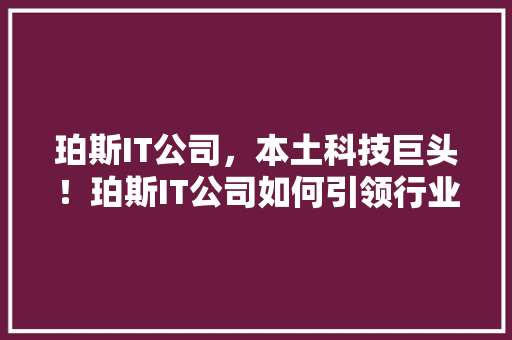珀斯IT公司，本土科技巨头！珀斯IT公司如何引领行业潮流！