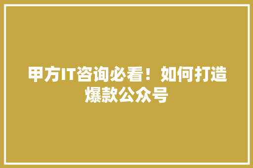 甲方IT咨询必看！如何打造爆款公众号 SEO关键词