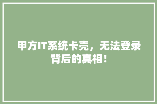 甲方IT系统卡壳，无法登录背后的真相！