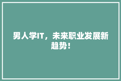 男人学IT，未来职业发展新趋势！