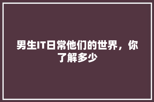 男生IT日常他们的世界，你了解多少