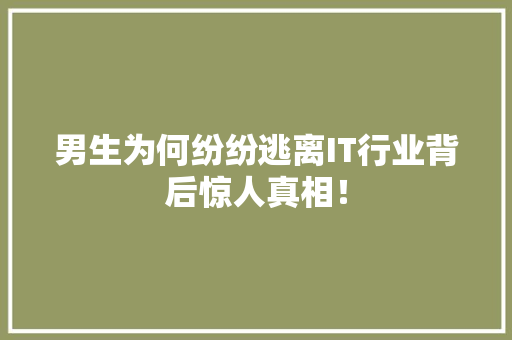 男生为何纷纷逃离IT行业背后惊人真相！
