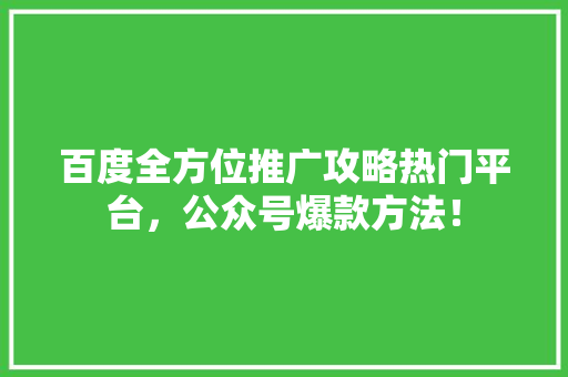 百度全方位推广攻略热门平台，公众号爆款方法！ 必应SEO