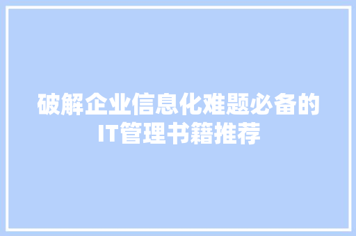 破解企业信息化难题必备的IT管理书籍推荐 必应SEO