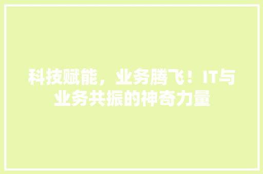 科技赋能，业务腾飞！IT与业务共振的神奇力量