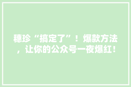 穗珍“搞定了”！爆款方法，让你的公众号一夜爆红！ 百度SEO