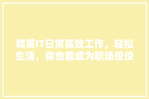 精英IT日常高效工作，轻松生活，你也能成为职场佼佼者！