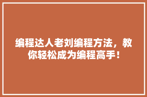 编程达人老刘编程方法，教你轻松成为编程高手！