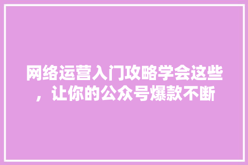 网络运营入门攻略学会这些，让你的公众号爆款不断 百度SEO
