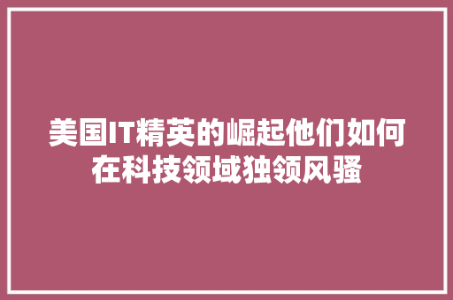 美国IT精英的崛起他们如何在科技领域独领风骚