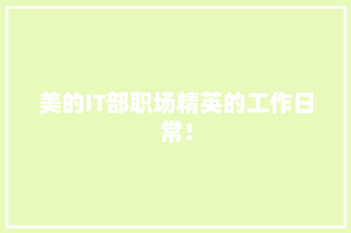 美的IT部职场精英的工作日常！