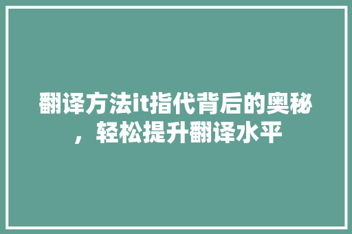 翻译方法it指代背后的奥秘，轻松提升翻译水平 SEO关键词