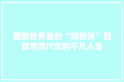 西部世界里的“钢铁侠”西部世界IT女的不凡人生 必应SEO