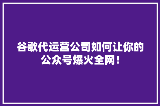 谷歌代运营公司如何让你的公众号爆火全网！