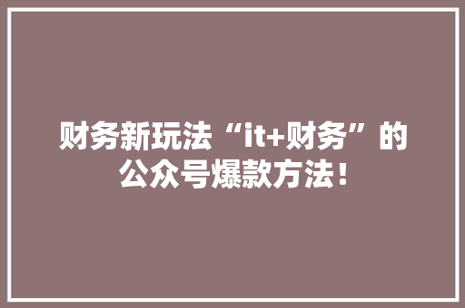 财务新玩法“it+财务”的公众号爆款方法！