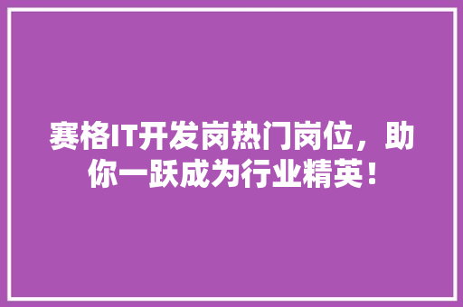 赛格IT开发岗热门岗位，助你一跃成为行业精英！ SEO关键词