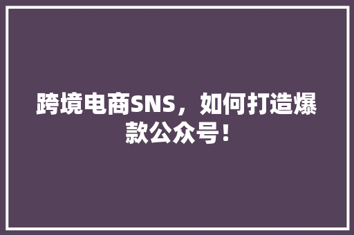 跨境电商SNS，如何打造爆款公众号！ 神马SEO