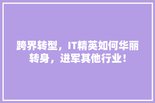 跨界转型，IT精英如何华丽转身，进军其他行业！