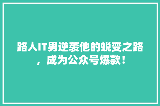 路人IT男逆袭他的蜕变之路，成为公众号爆款！ 搜狗SEO