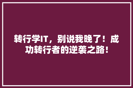 转行学IT，别说我晚了！成功转行者的逆袭之路！