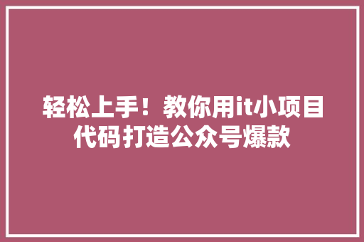 轻松上手！教你用it小项目代码打造公众号爆款