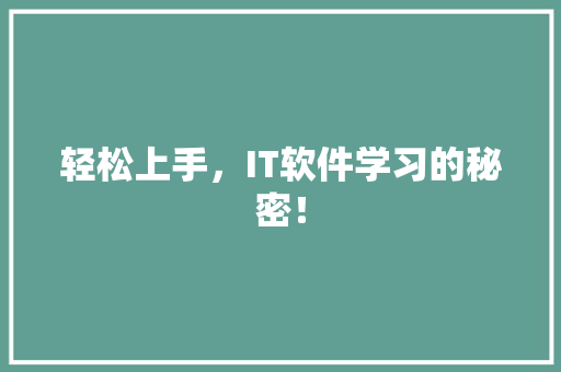 轻松上手，IT软件学习的秘密！