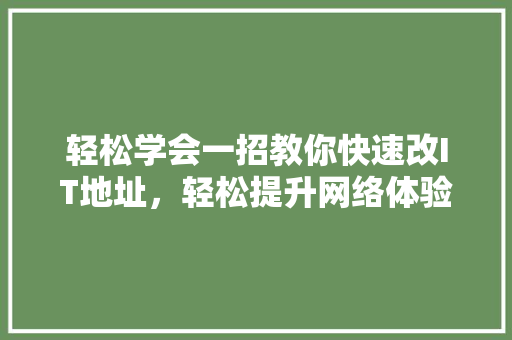 轻松学会一招教你快速改IT地址，轻松提升网络体验！