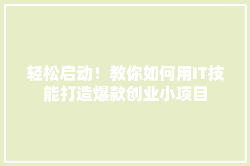 轻松启动！教你如何用IT技能打造爆款创业小项目