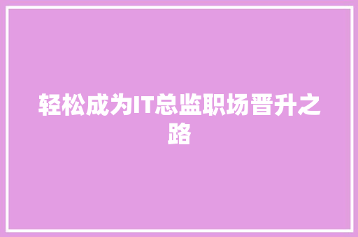 轻松成为IT总监职场晋升之路