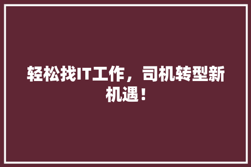 轻松找IT工作，司机转型新机遇！ 网站建设公司