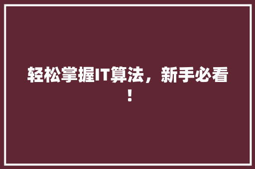 轻松掌握IT算法，新手必看！