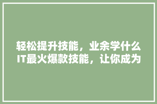 轻松提升技能，业余学什么IT最火爆款技能，让你成为行业高手！