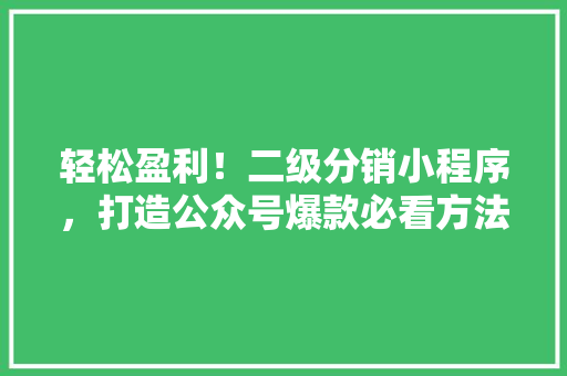 轻松盈利！二级分销小程序，打造公众号爆款必看方法 必应SEO