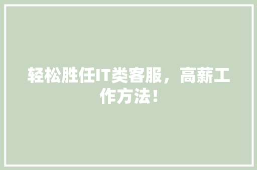 轻松胜任IT类客服，高薪工作方法！ 必应SEO