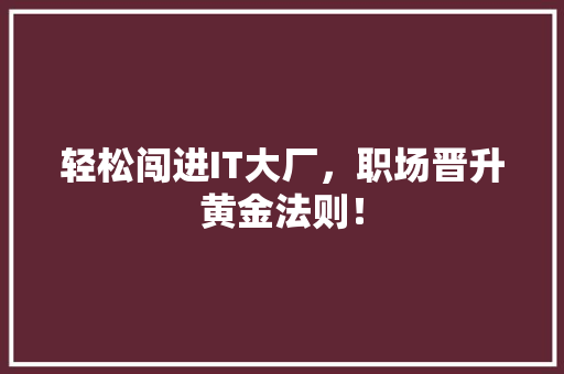 轻松闯进IT大厂,职场晋升黄金法则! 必应SEO 轻松闯进IT大厂,职场晋升黄金法则! 必应SEO