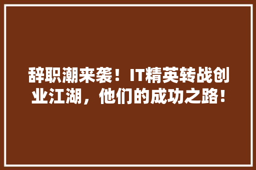 辞职潮来袭！IT精英转战创业江湖，他们的成功之路！