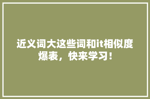 近义词大这些词和it相似度爆表，快来学习！