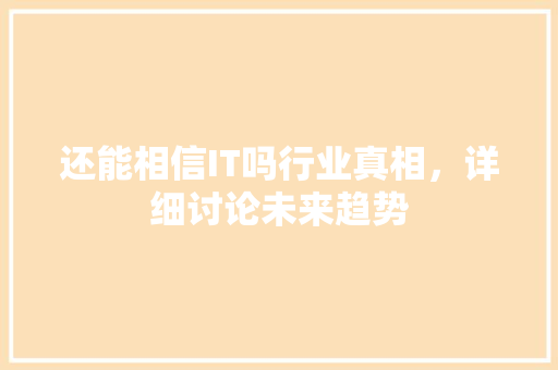 还能相信IT吗行业真相，详细讨论未来趋势