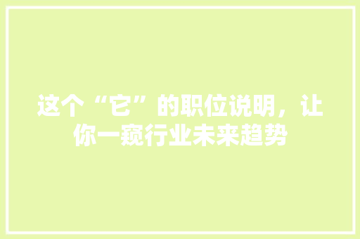 这个“它”的职位说明，让你一窥行业未来趋势 神马SEO