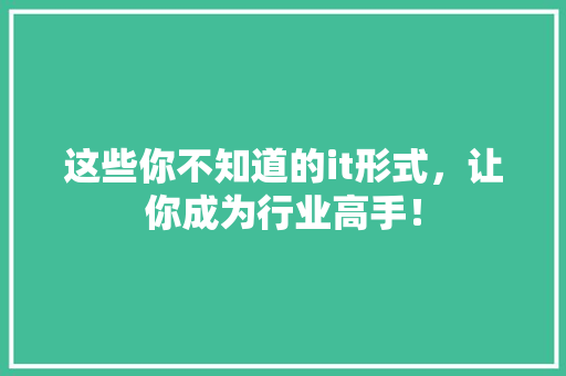 这些你不知道的it形式，让你成为行业高手！ 神马SEO