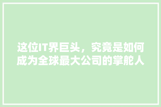 这位IT界巨头，究竟是如何成为全球最大公司的掌舵人